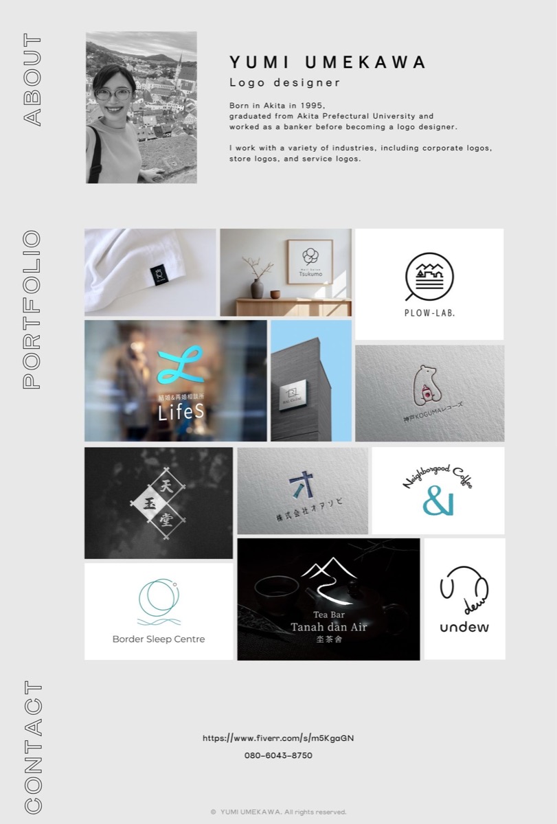 Yumi Umekawa's portfolio of logo designs